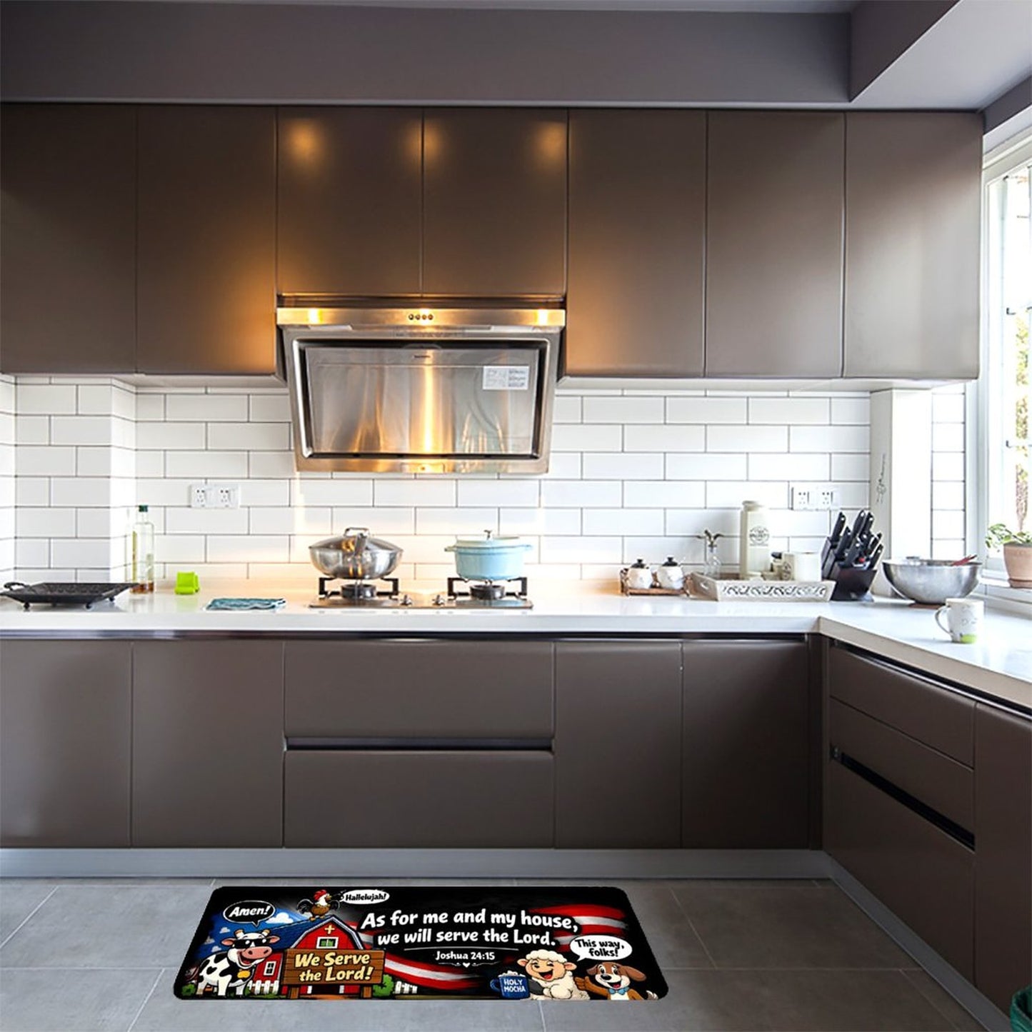 We Will Serve The Lord American Patriotic Christian Kitchen Mat