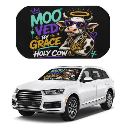 Moo‑ved by Grace — Holy Cow Christian Car Sunshade Umbrella - ClaimedbyGodDesigns
