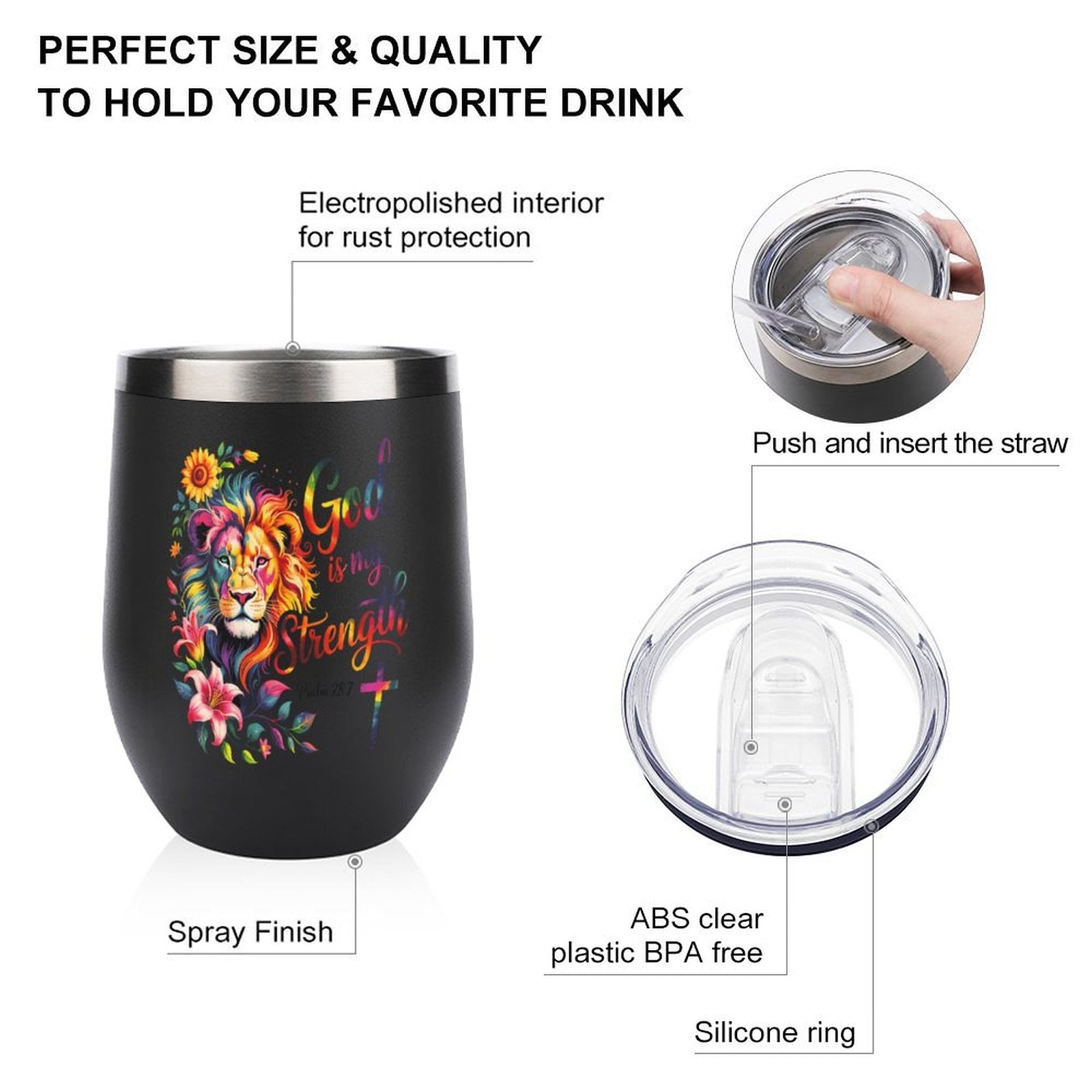 He Is My Strength Christian Wine Tumbler with Lid - ClaimedbyGodDesigns