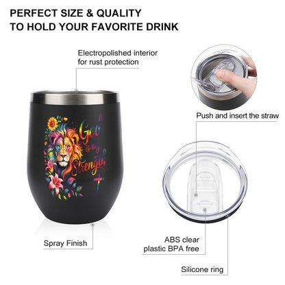He Is My Strength Christian Wine Tumbler with Lid - ClaimedbyGodDesigns