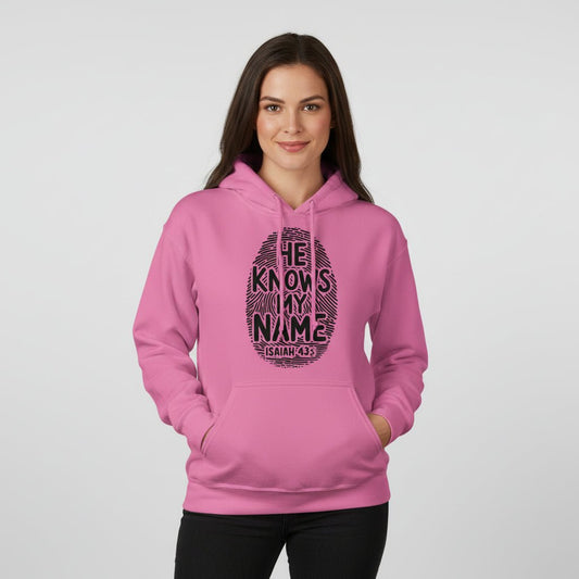 He Knows My Name Christian Women's Pullover Hooded Sweatshirt - ClaimedbyGodDesigns
