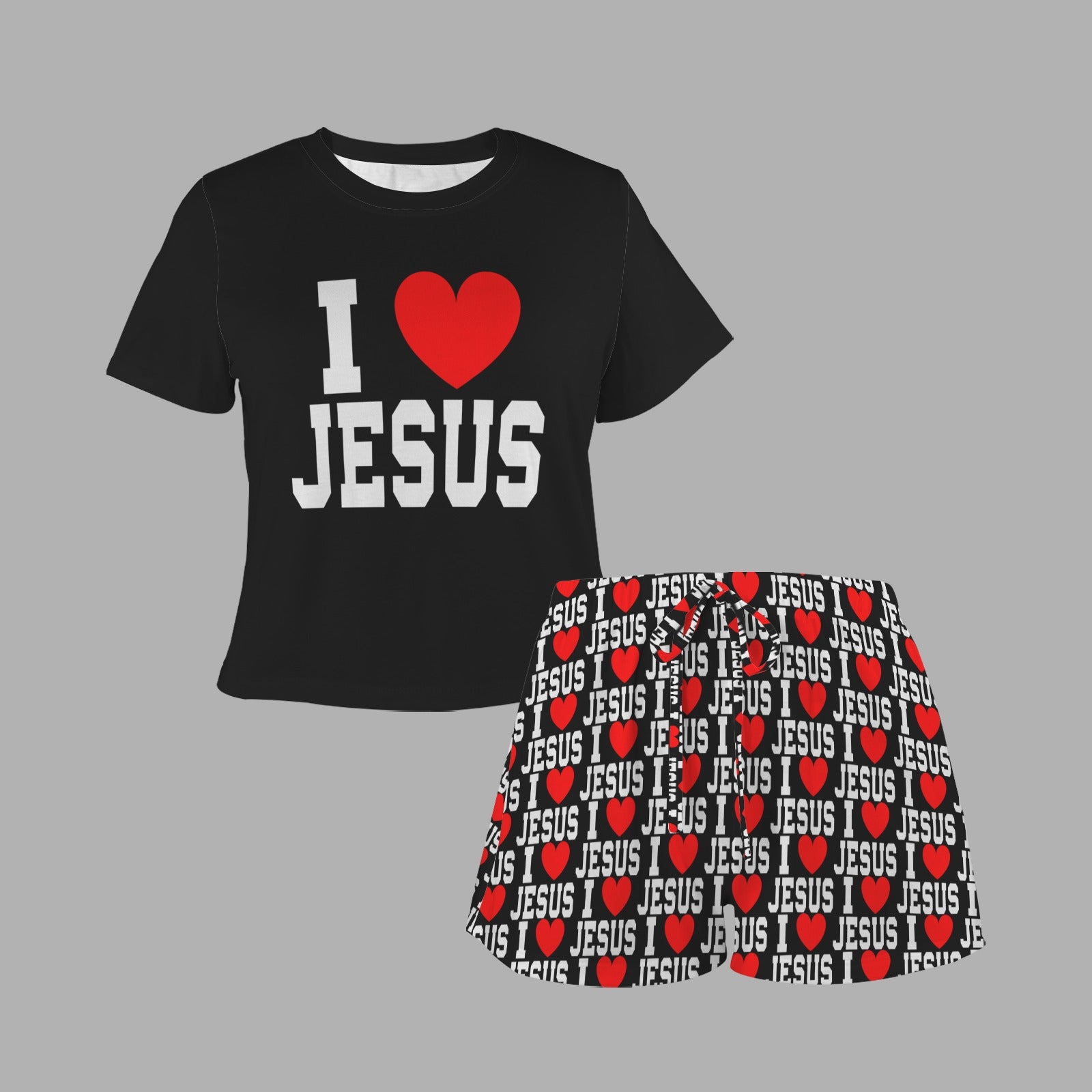 I Love Jesus (2) Women's Short Sleeved String Christian Pajama Set