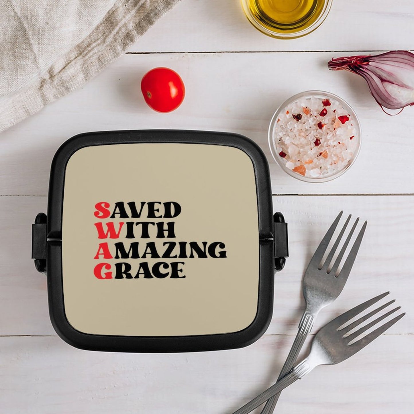 SWAG Saved With Amazing Grace 2-Tier Stackable Bento Lunch Box unique Christian Gift For the everyday Christian SALE-Personal Design