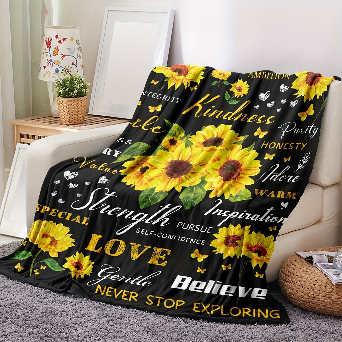 Positive Affirmations & Values Christian Flannel Blanket claimedbygoddesigns