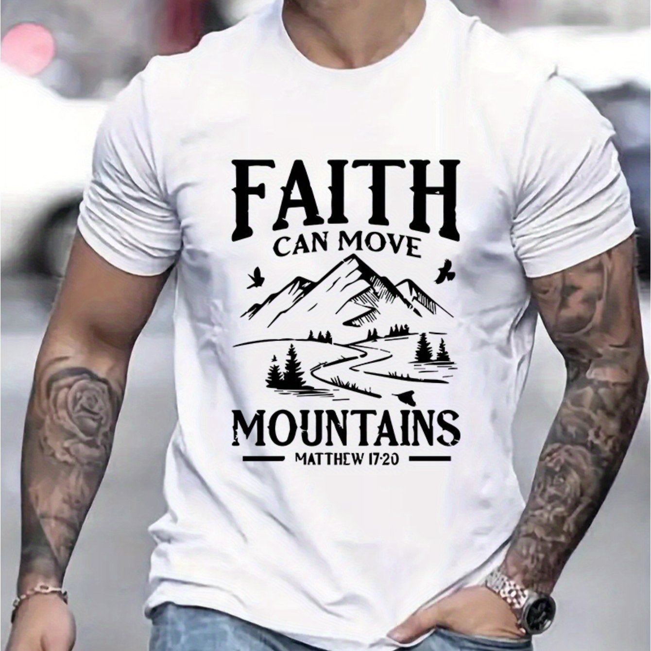 FAITH CAN MOVE MOUNTAINS MEN'S CHRISTIAN T-SHIRT claimedbygoddesigns