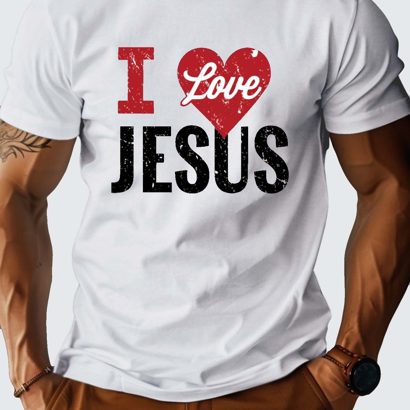 I LOVE JESUS (heart) Men's Christian T-shirt claimedbygoddesigns