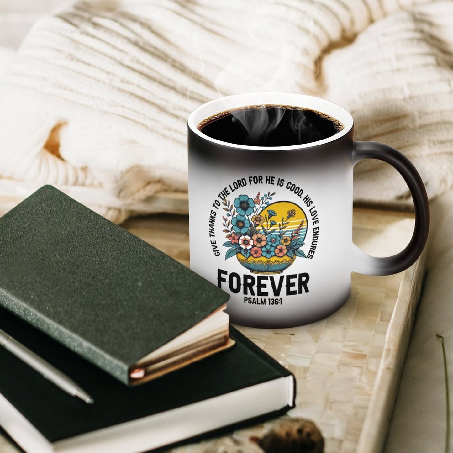 God's Love Endures Forever Christian Color Changing Mug (Dual-sided)