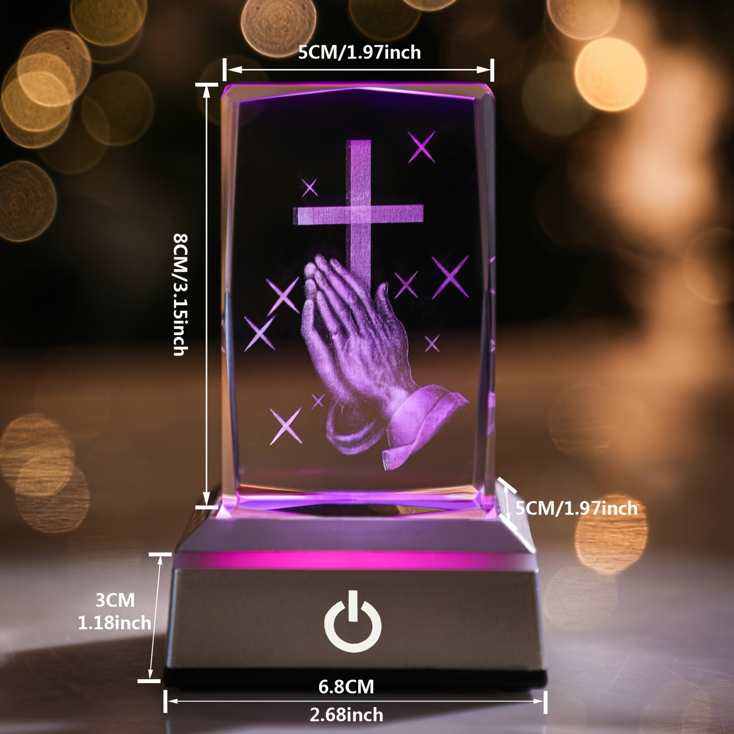 1pc 3D Praying Hands & A Cross/Angel/Dove/Virgin Mary Interior Carved Crystal Figurine Multi-color Night Light Christian Gift Idea Connection USB, ,3.15 * 1.97 * 1.97 In claimedbygoddesigns