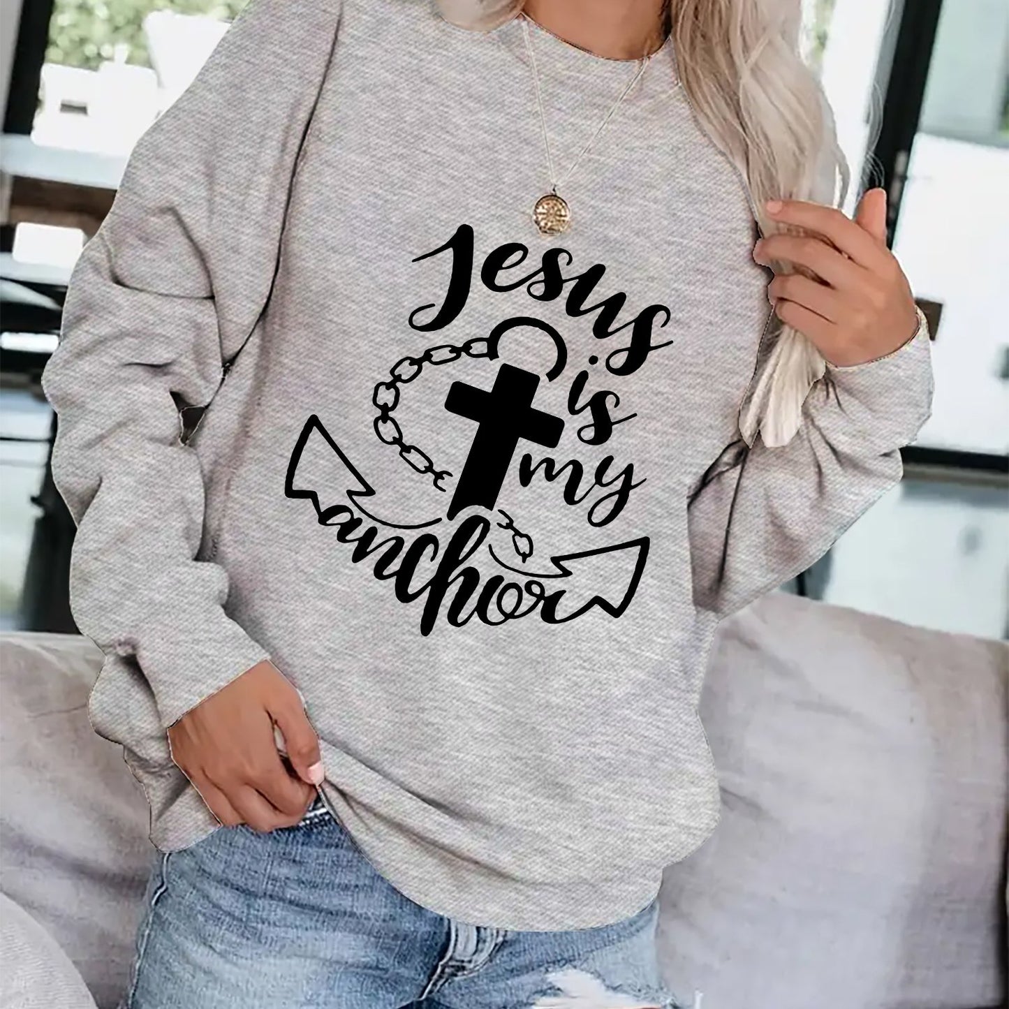 Jesus Is My Anchor Women's Christian Pullover Sweatshirt claimedbygoddesigns