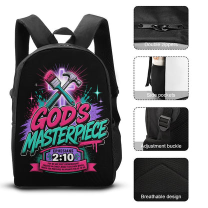 God's Masterpiece Christian 3 PCS Bag Set (Backpack, Lunch Bag and Pencil Case) - ClaimedbyGodDesigns