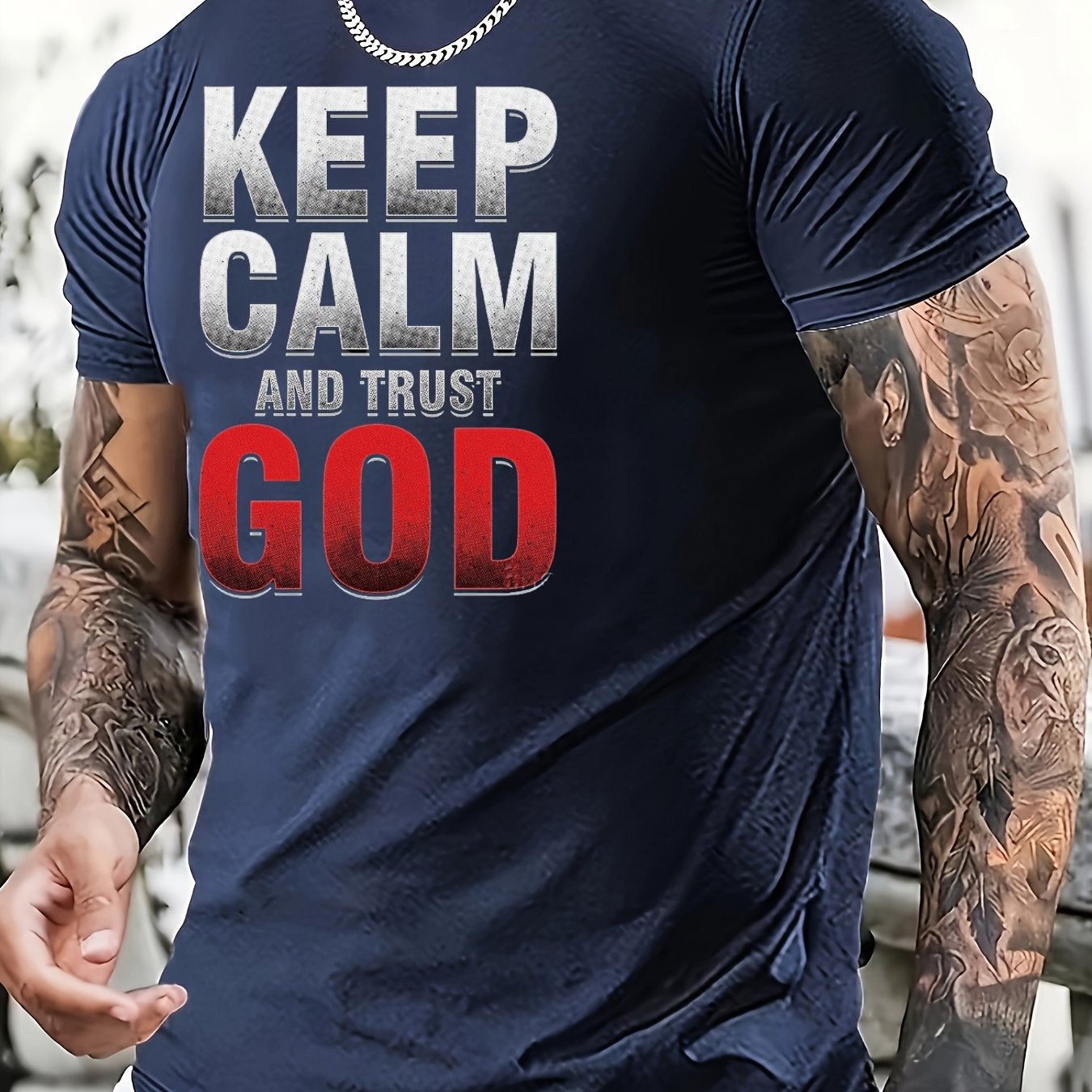 Keep Calm And Trust God Men's Christian T-shirt claimedbygoddesigns