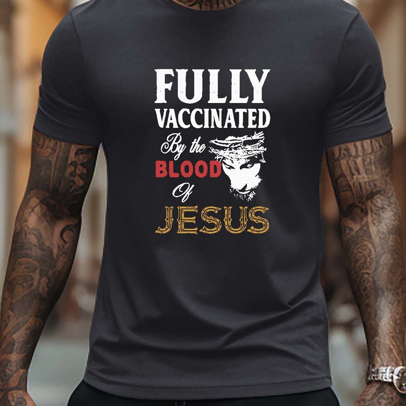 Fully Vaccinated By The Blood Of Jesus Men's Christian T-shirt claimedbygoddesigns