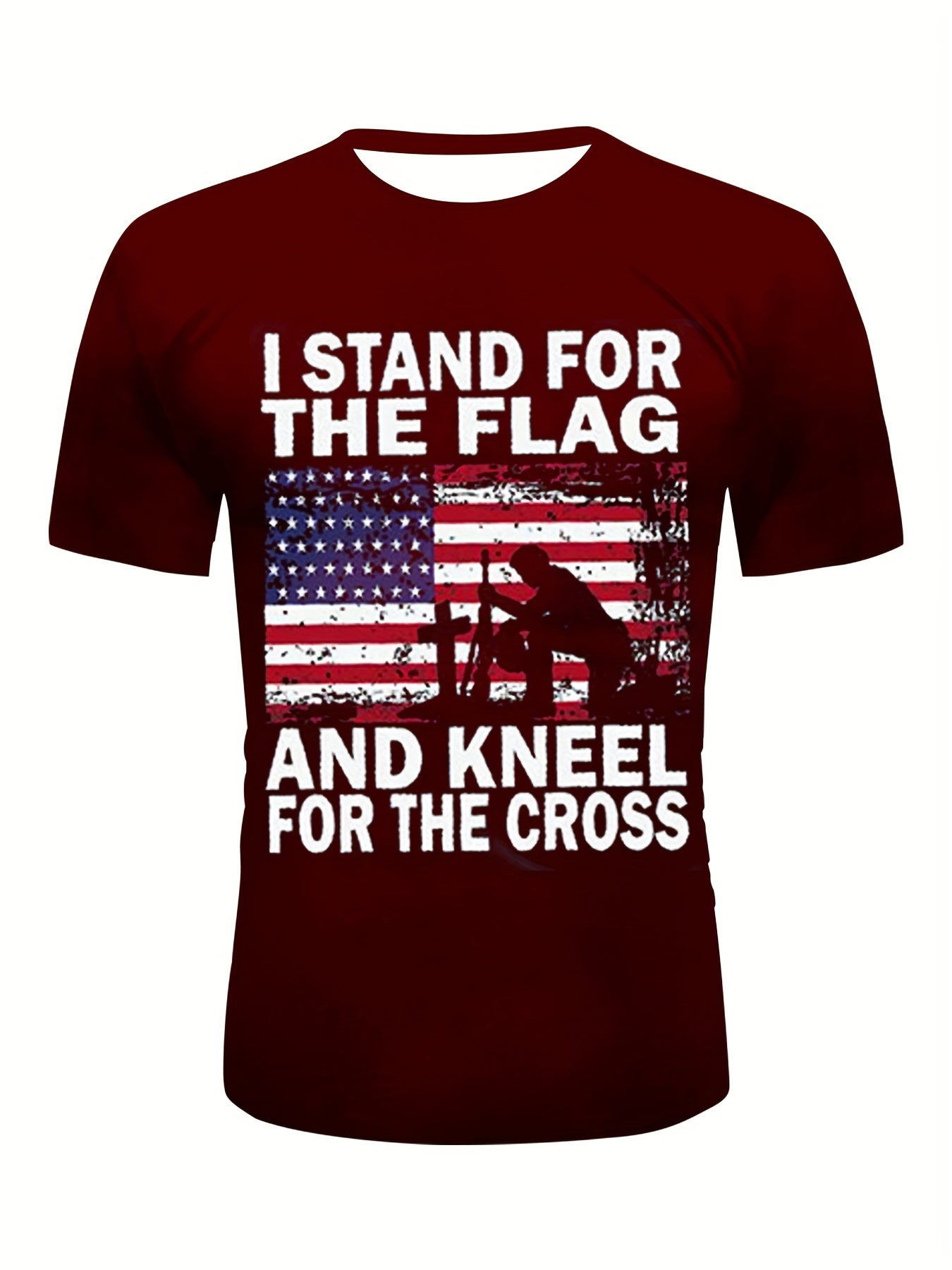 I Stand For The Flag And Kneel For The Cross Patriotic American Flag Men's Christian T-shirt claimedbygoddesigns