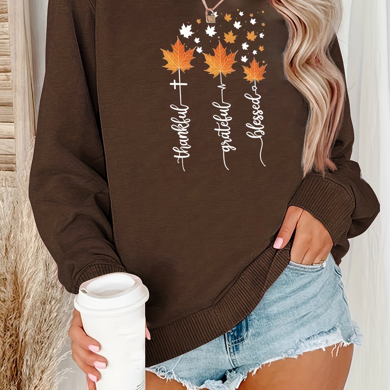 Thankful Grateful Blessed (2) (thanksgiving themed) Women's Christian Pullover Sweatshirt claimedbygoddesigns