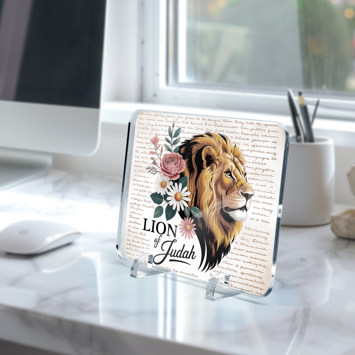 Lion Of Judah Acrylic Plaque with Stand - Rectangle - ClaimedbyGodDesigns