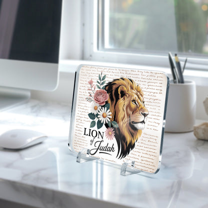 Lion Of Judah Acrylic Plaque with Stand - Rectangle - ClaimedbyGodDesigns