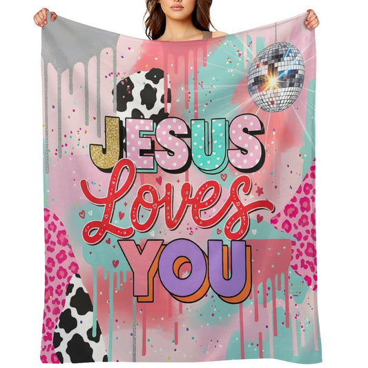 Jesus Loves You Christian Flannel Throw Blanket