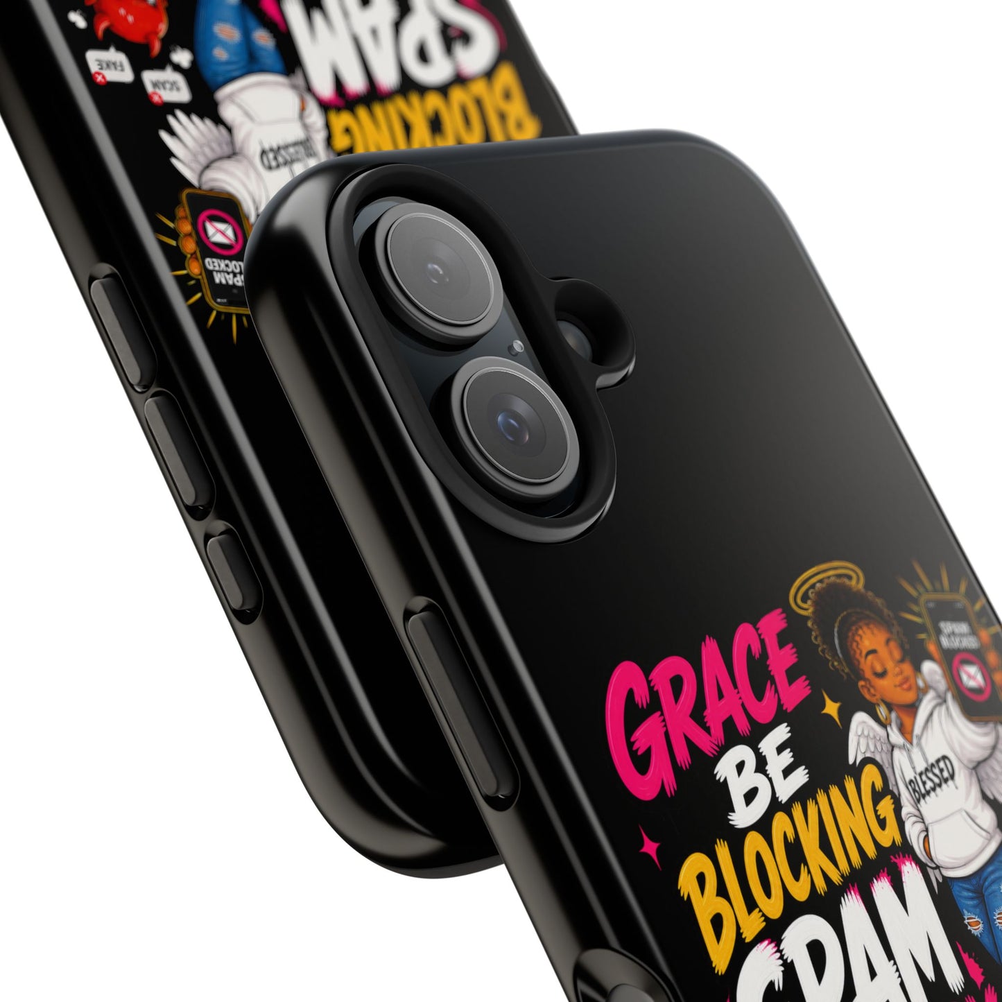 Tough Phone Case — "Grace Be Blocking Spam Energy" Black Protective Phone Cover