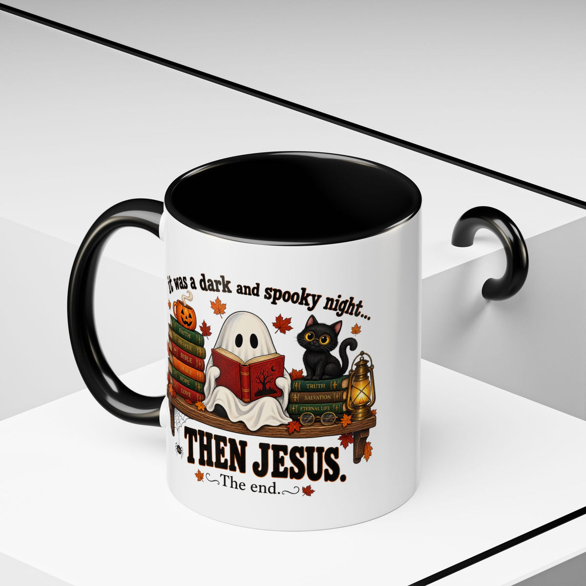 Halloween Christian Coffee Mug — “It Was a Dark and Spooky Night… Then Jesus” Accent Mug