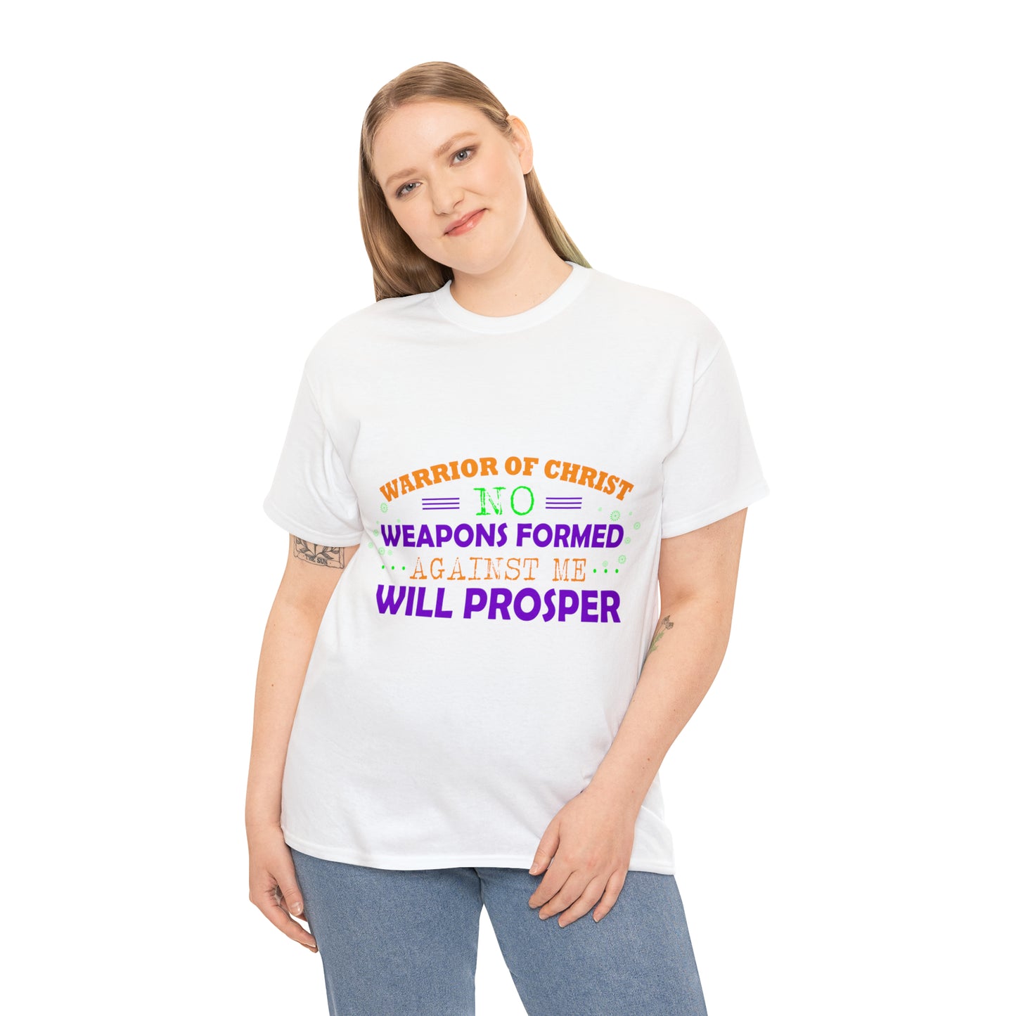 Warrior Of Christ No Weapons Formed Against Me Will Prosper Unisex Heavy Cotton Tee