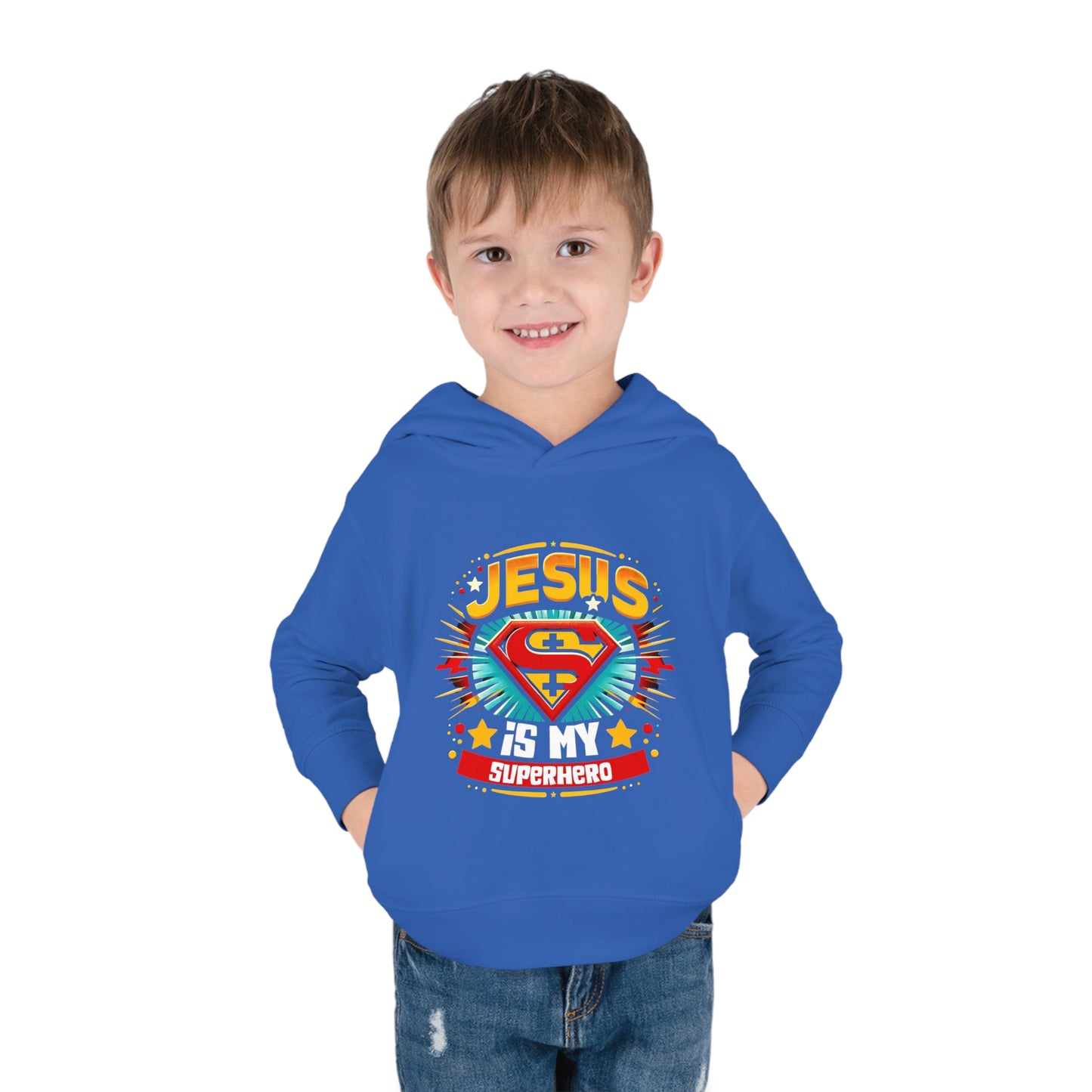 Jesus Is My Superhero Christian Toddler Pullover Fleece Hooded Sweatshirt