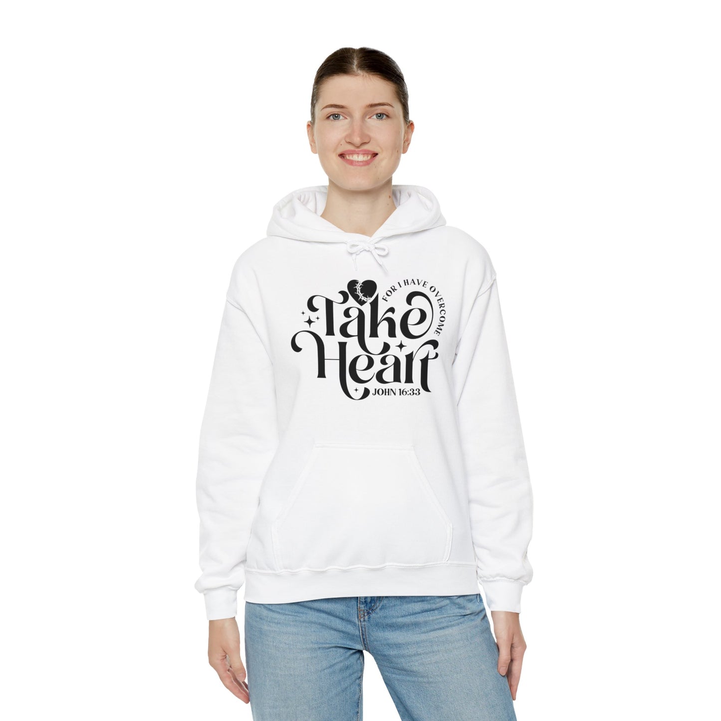 Take Heart For I Have Overcome Unisex Christian Hooded Pullover Sweatshirt