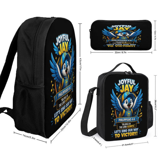 Joyful Jay Christian 3 PCS Bag Set (Backpack, Lunch Bag and Pencil Case) - ClaimedbyGodDesigns