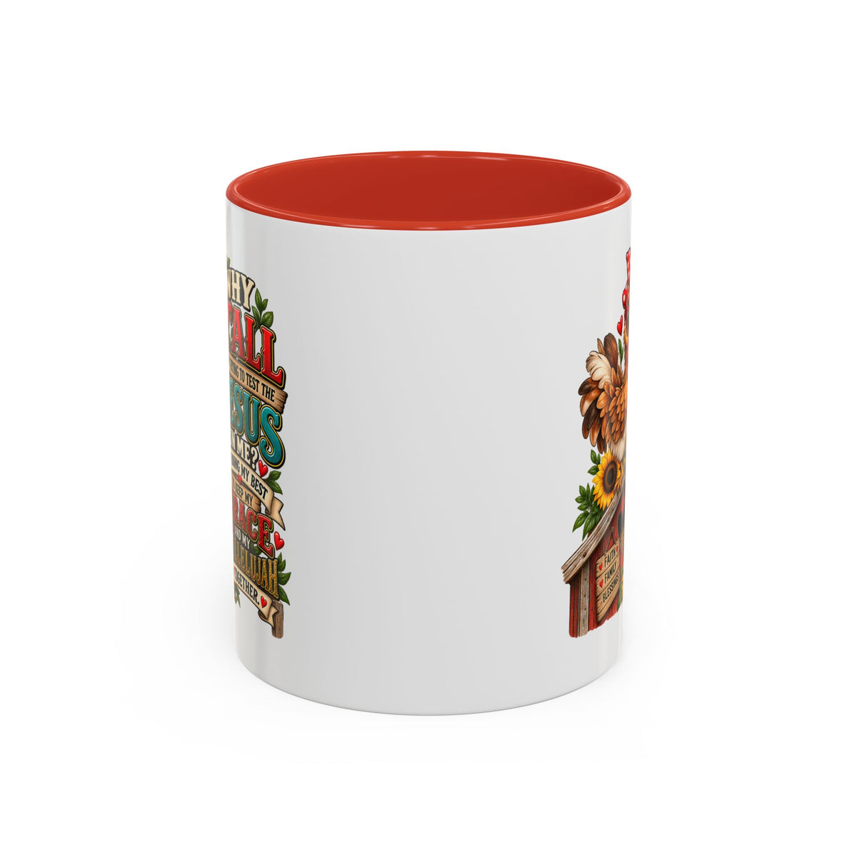 Christian Farmhouse Coffee Mug — "Why Y'all Keep Trying to Put Jesus in Me?" Accent Mug