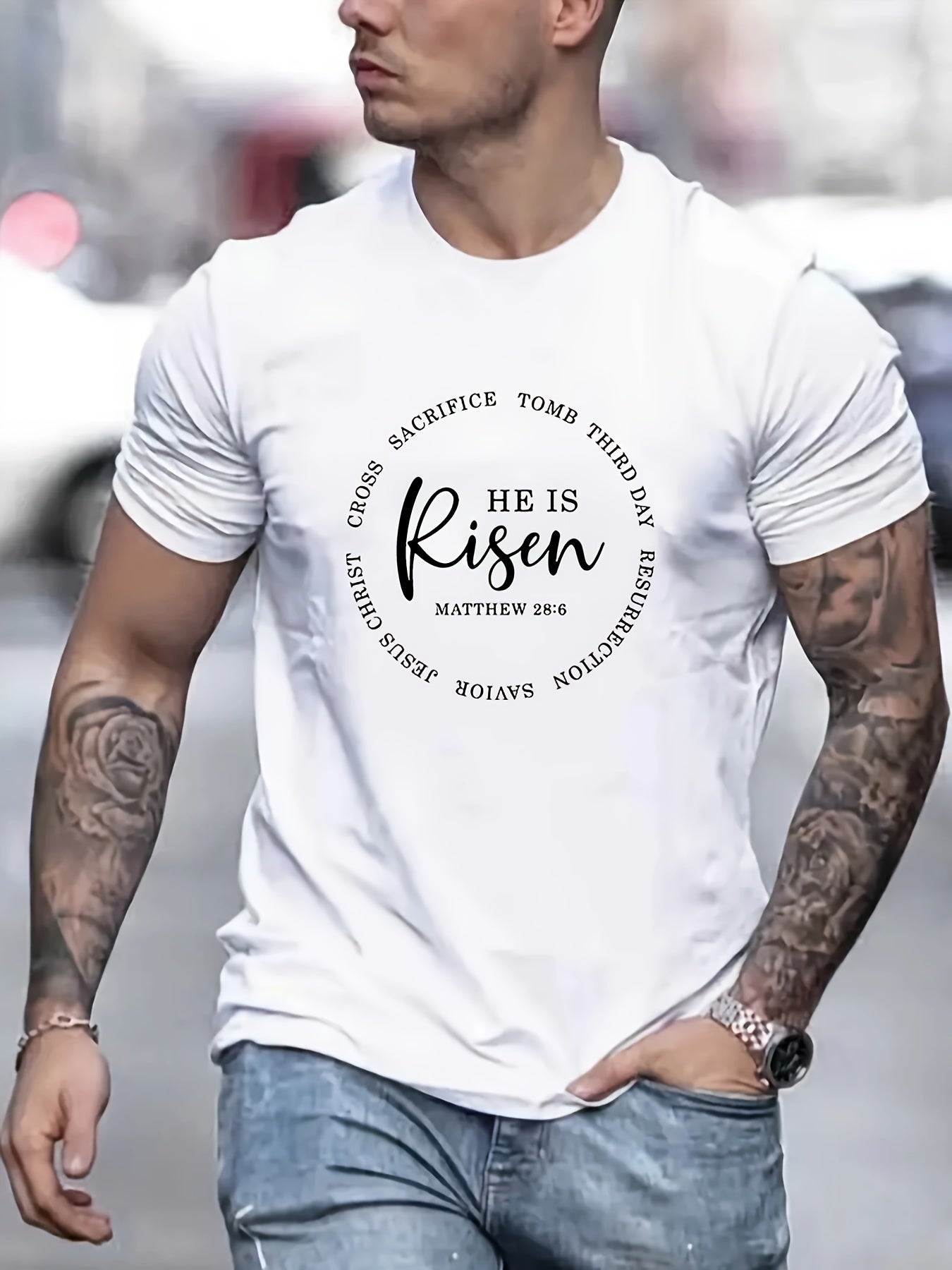 He Is Risen Men's Christian T-shirt claimedbygoddesigns