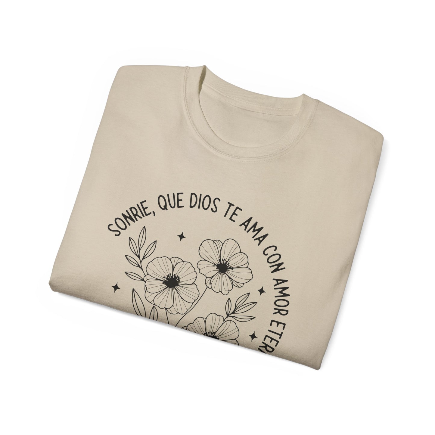 SONRIE QUE DIOS TE AMA CON AMOR ETERNO Christian Spanish Unisex T-shirt Printify
