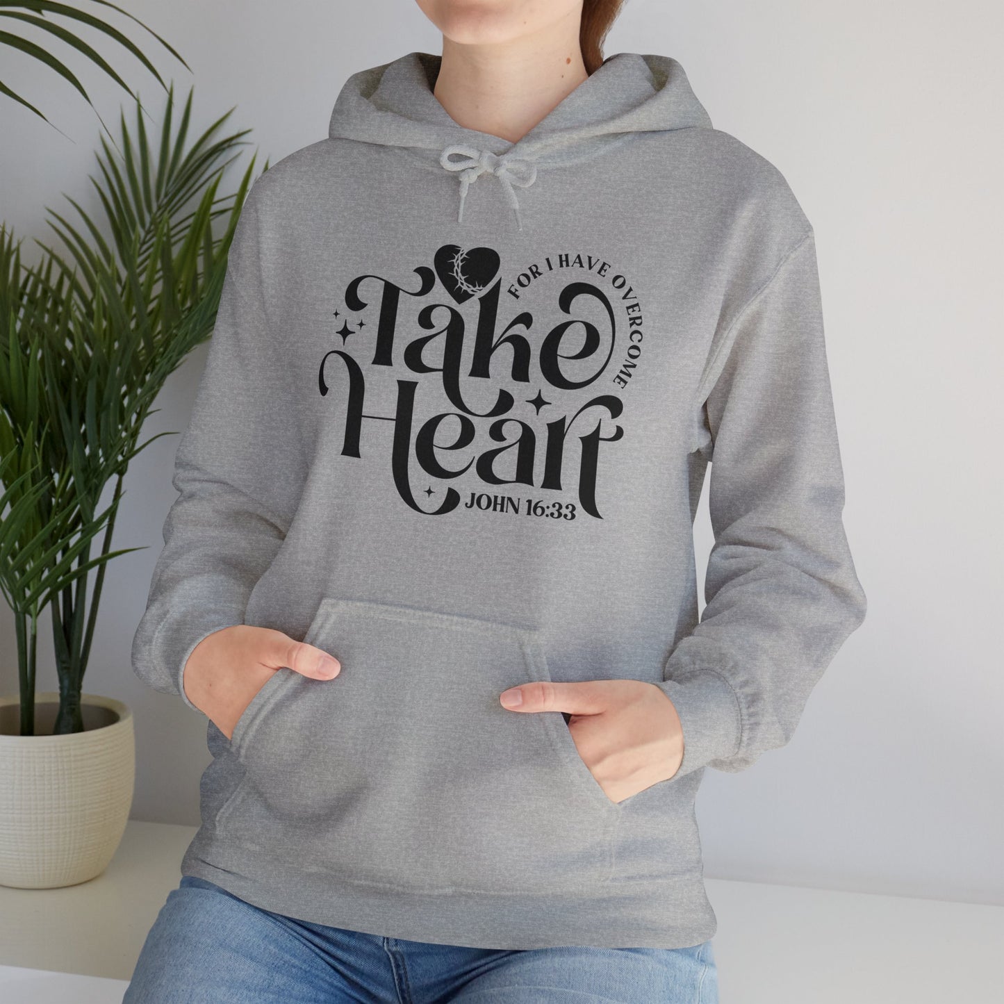 Take Heart For I Have Overcome Unisex Christian Hooded Pullover Sweatshirt