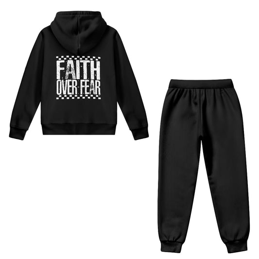 Faith Over Fear (tracks) Youth Christian Zippered Sportswear Outfit - ClaimedbyGodDesigns