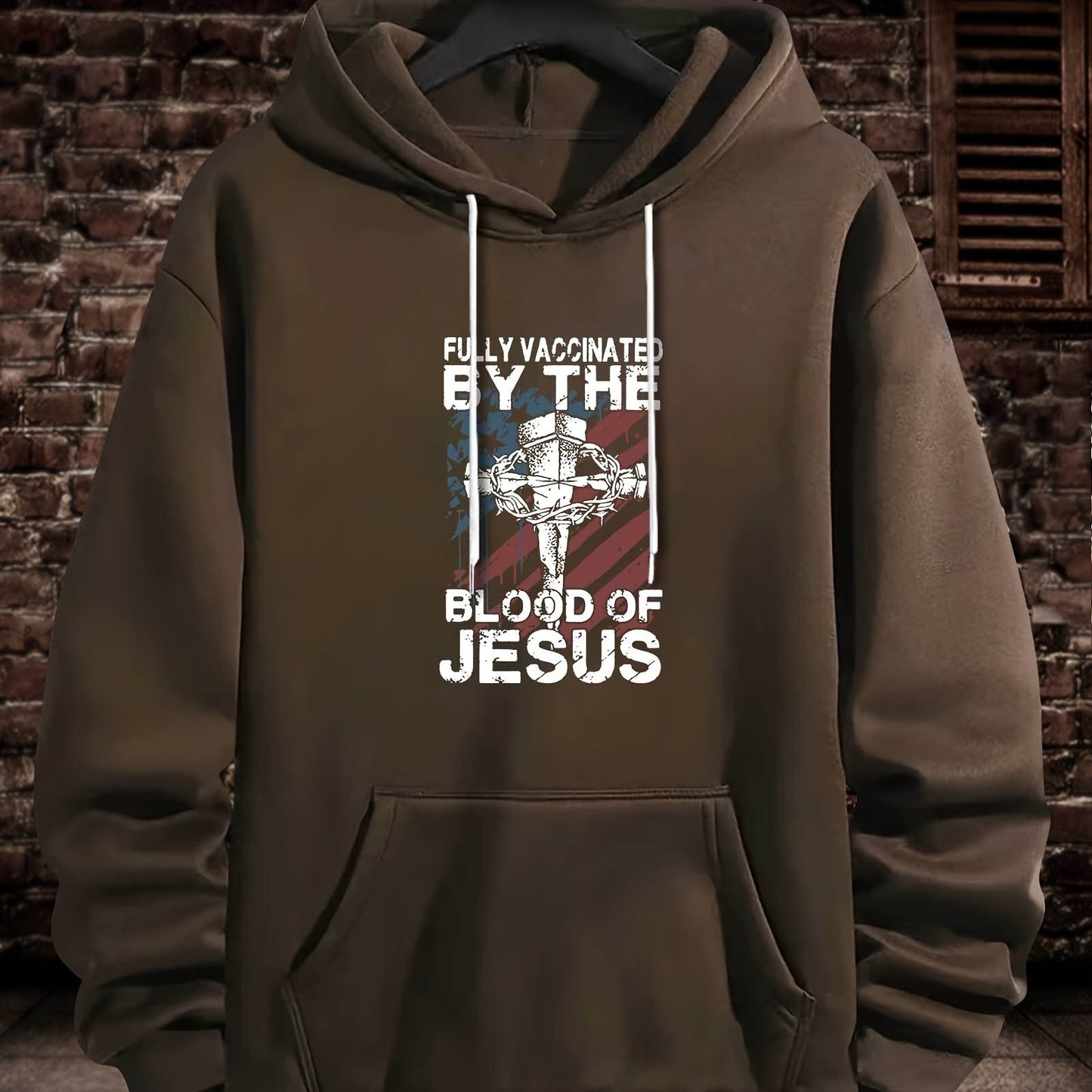 FULLY VACCINATED BY THE BLOOD OF JESUS Men's Christian Pullover Hooded Sweatshirt claimedbygoddesigns