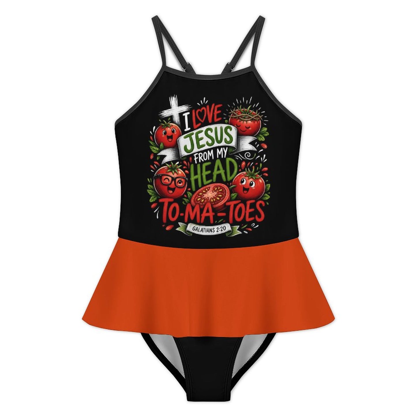 I Love Jesus From My Head To-Ma-Toes Kids One Piece Ruffle Strap Christian Swimsuit