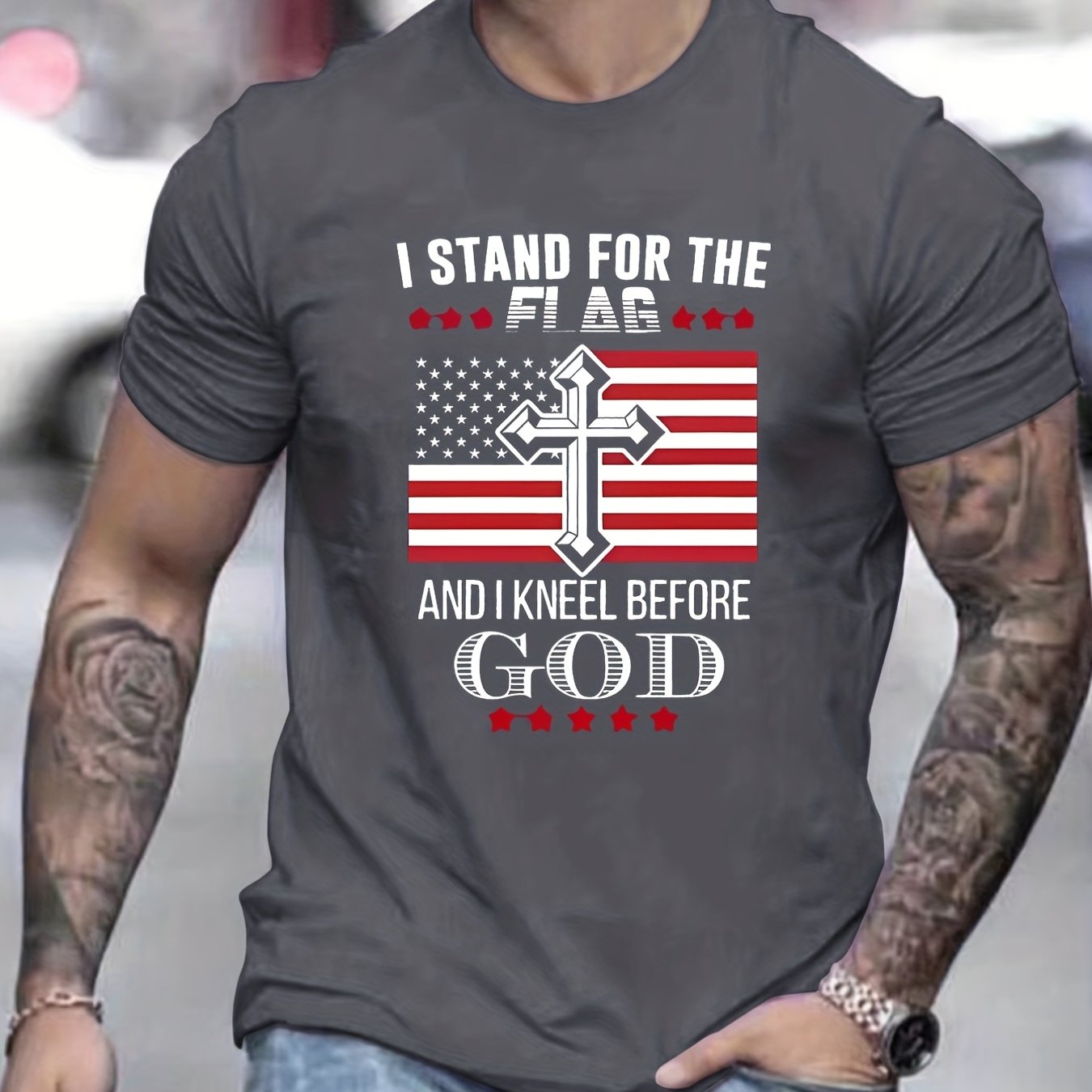 I Stand For The Flag And Kneel Before God Patriotic American Flag Men's Christian T-shirt claimedbygoddesigns