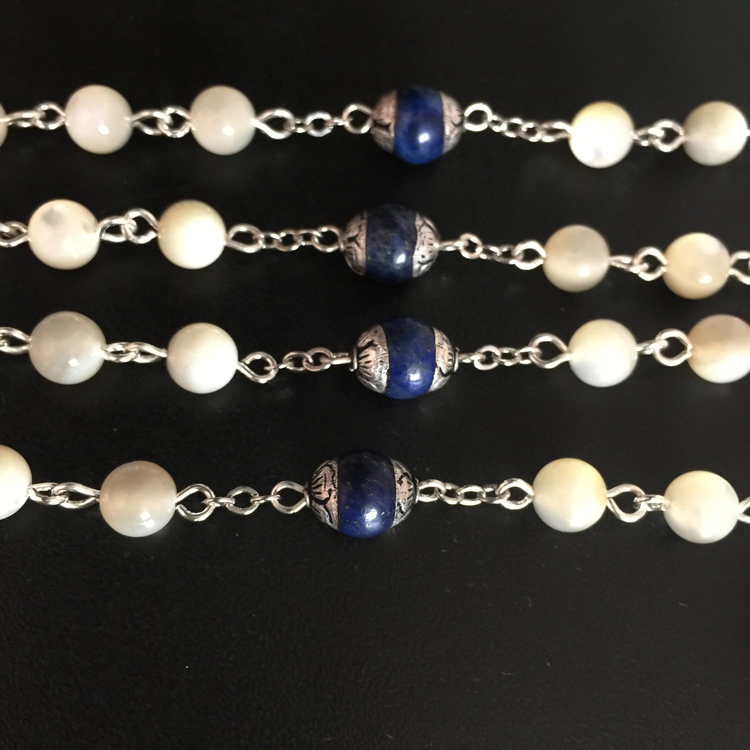 Mother of Pearl & Lapis lazuli Beads Rosary necklace Cross box claimedbygoddesigns