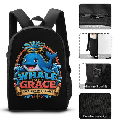 Whale Of Grace Christian 3 PCS Bag Set (Backpack, Lunch Bag and Pencil Case) - ClaimedbyGodDesigns