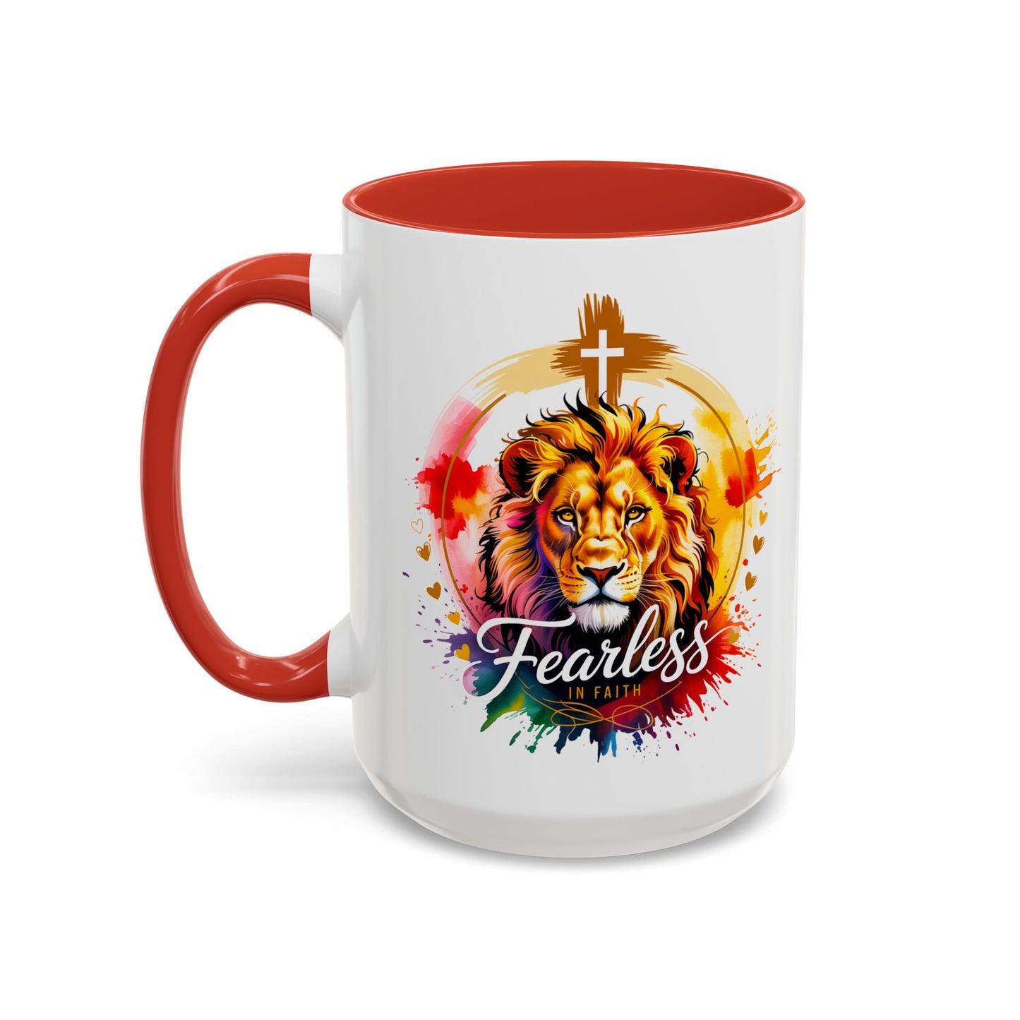 Fearless in Faith Lion Coffee Accent Mug - 11oz & 15oz Inspirational Drinkware