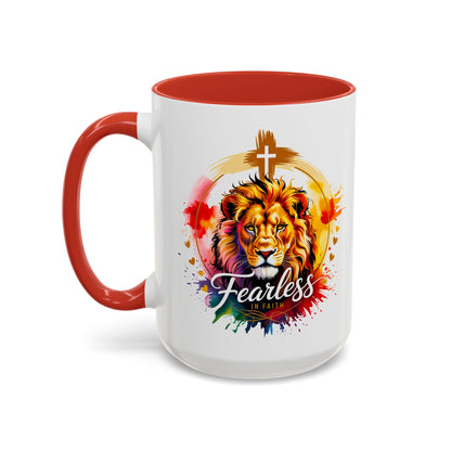 Fearless in Faith Lion Coffee Accent Mug - 11oz & 15oz Inspirational Drinkware