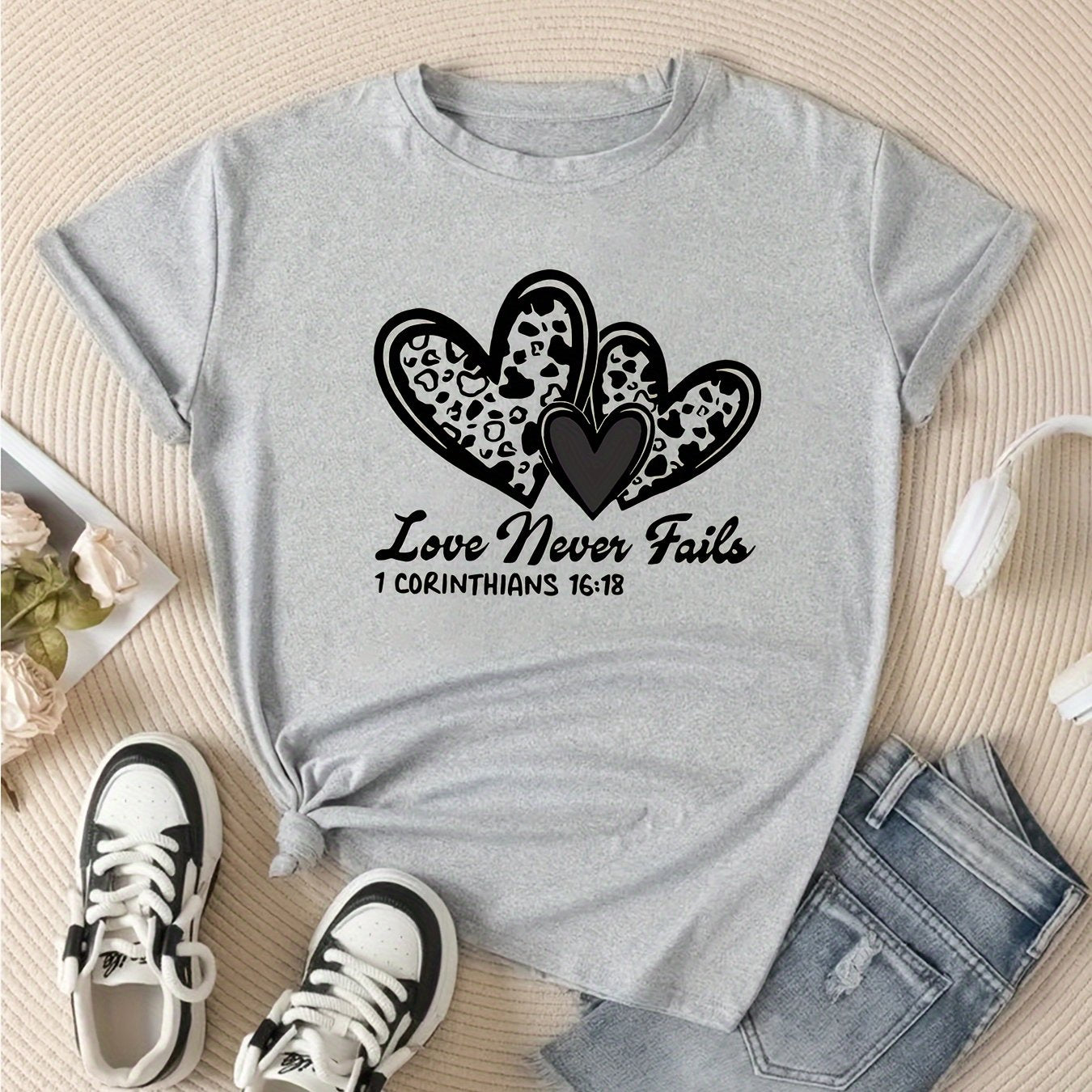 Love Never Fails Women's Christian T-shirt claimedbygoddesigns