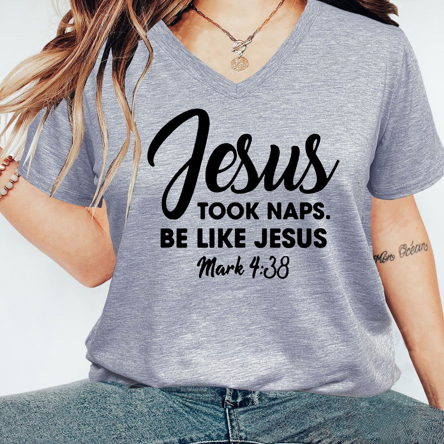 Jesus Took Naps Be Like Jesus Women's Christian V Neck T-Shirt claimedbygoddesigns