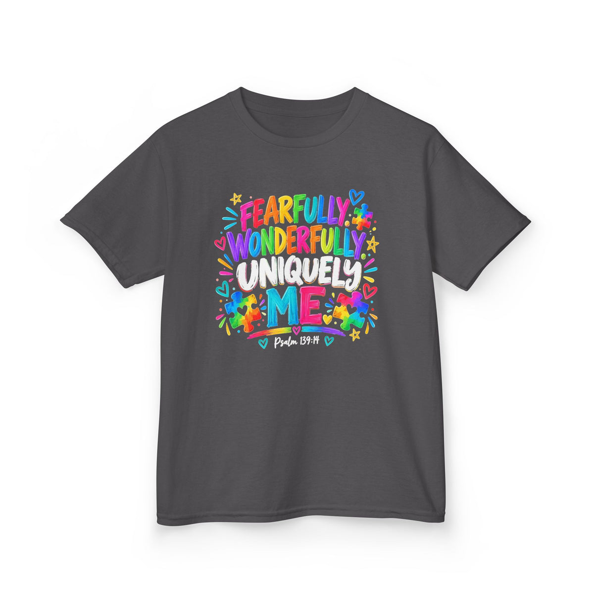 Fearfully Wonderfully Uniquely Me Youth Autism Awareness T-Shirt — Psalm 139:14 Tee