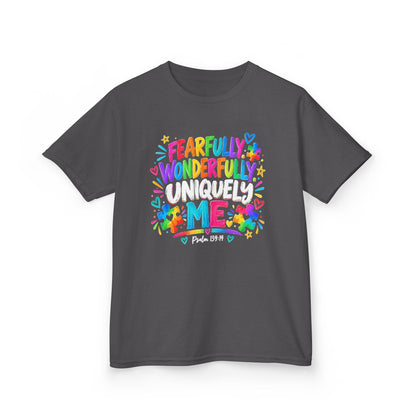 Fearfully Wonderfully Uniquely Me Youth Autism Awareness T-Shirt — Psalm 139:14 Tee