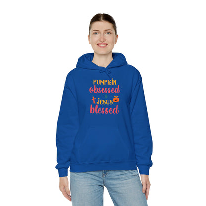 Pumpkin Obsessed And Blessed by Him Halloween Unisex Christian Pullover Hooded Sweatshirt