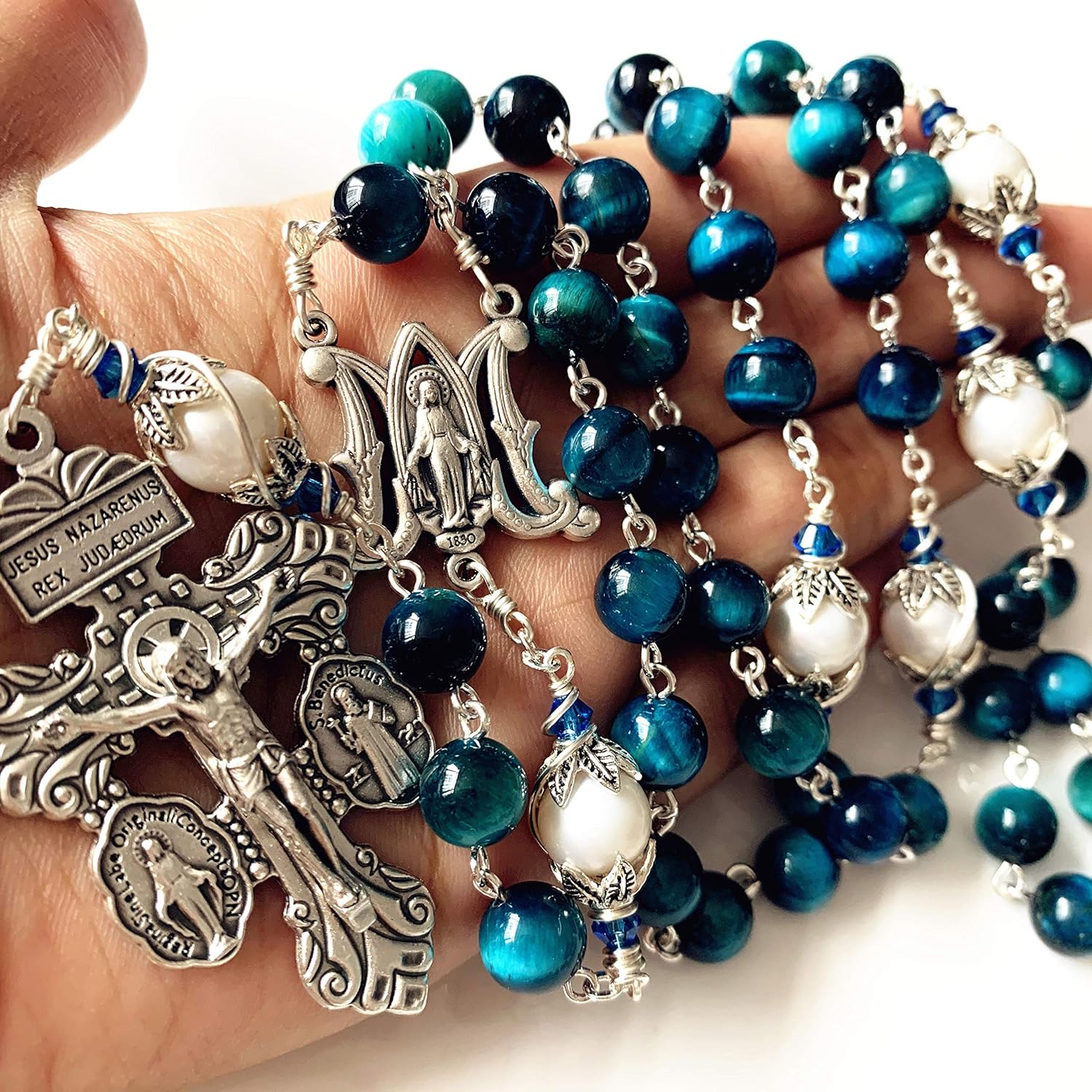 Our Lady of Grace Rosary Cross Necklace Gift Box claimedbygoddesigns