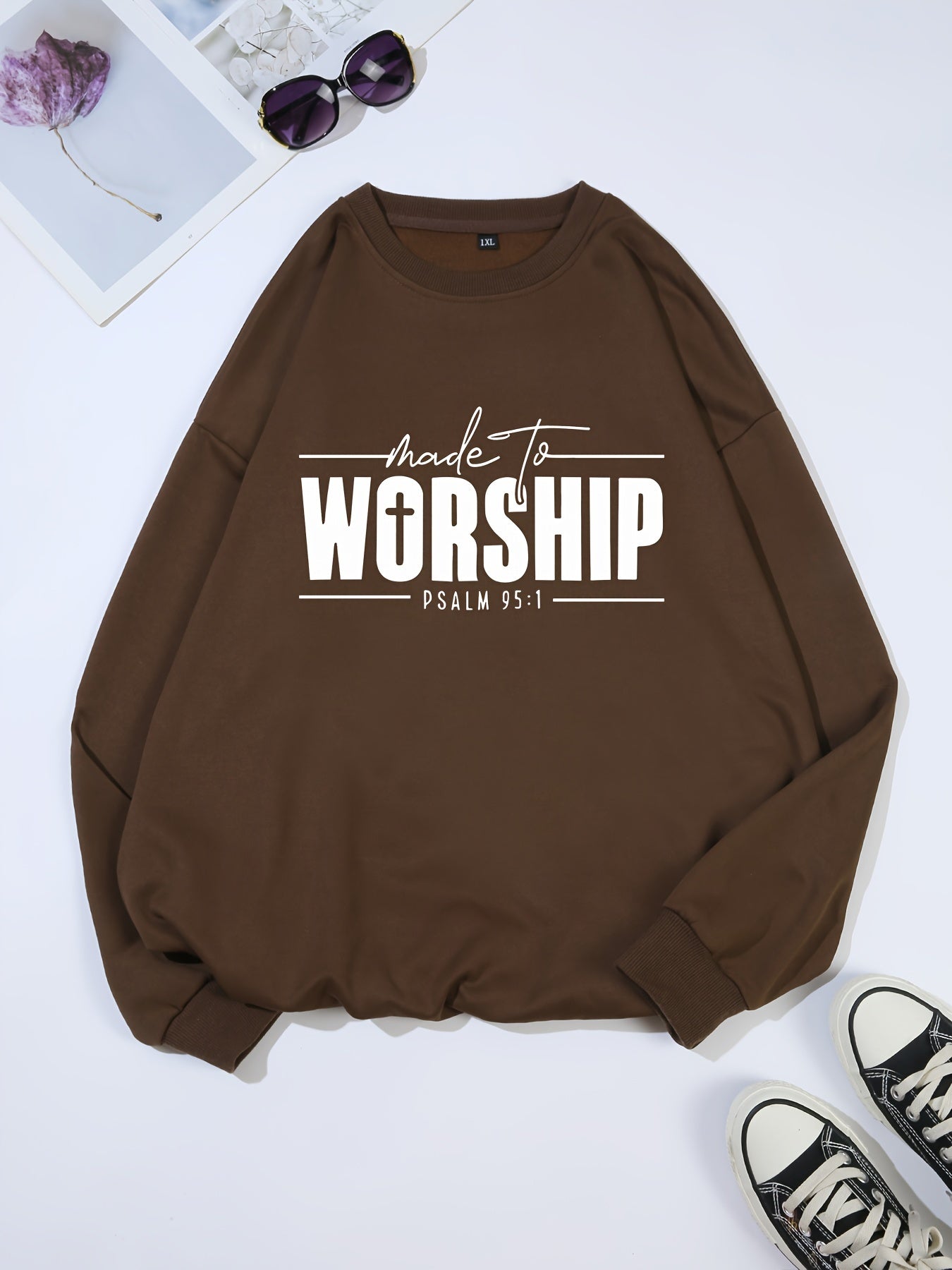 Made To Worship Plus Size Women's Christian Pullover Sweatshirt claimedbygoddesigns
