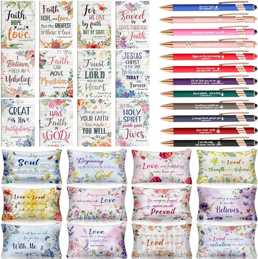 36 pcs Bible Verse Gift Set 12 Notebooks 12 Pens 12 Pencil Bags for Christians claimedbygoddesigns