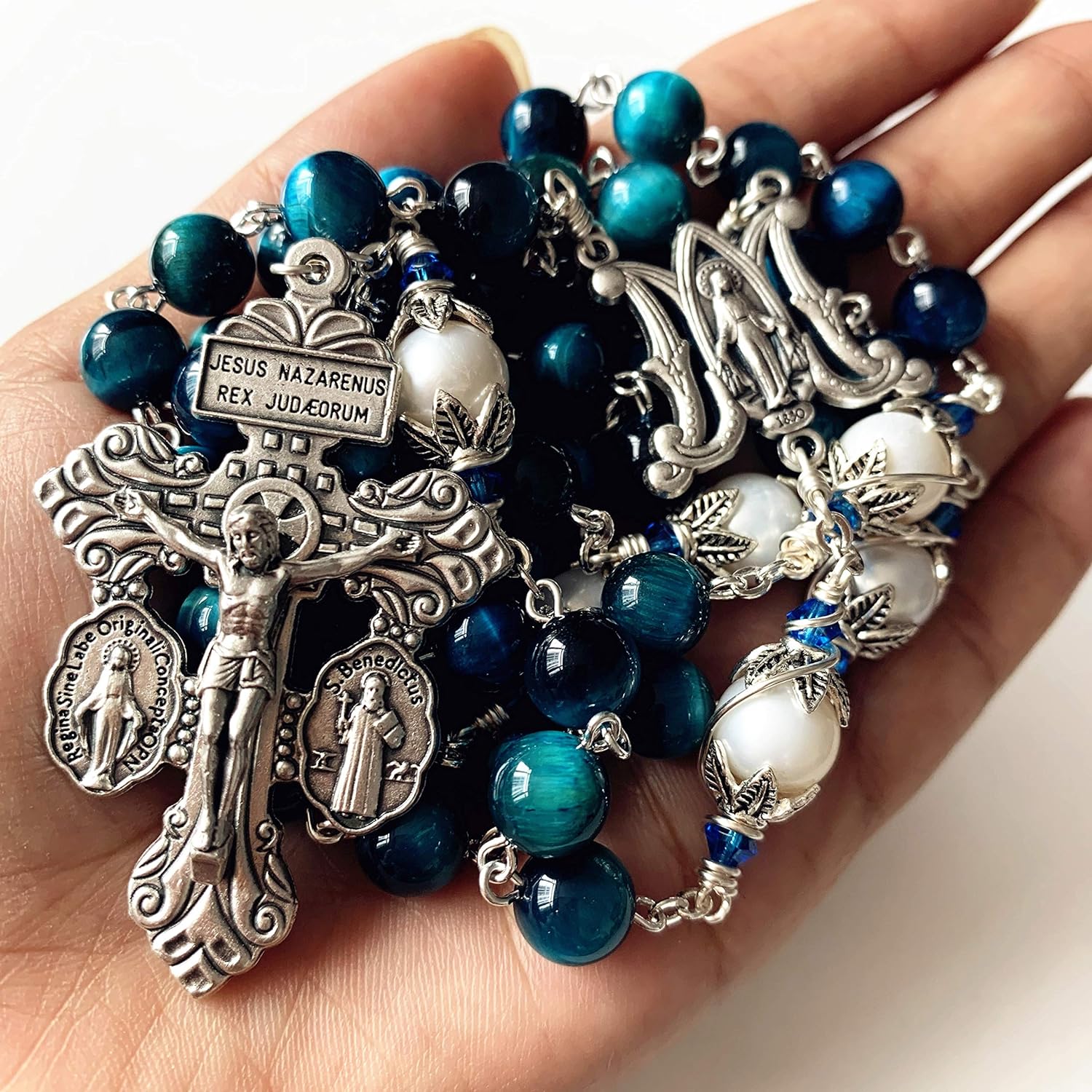 Our Lady of Grace Rosary Cross Necklace Gift Box claimedbygoddesigns