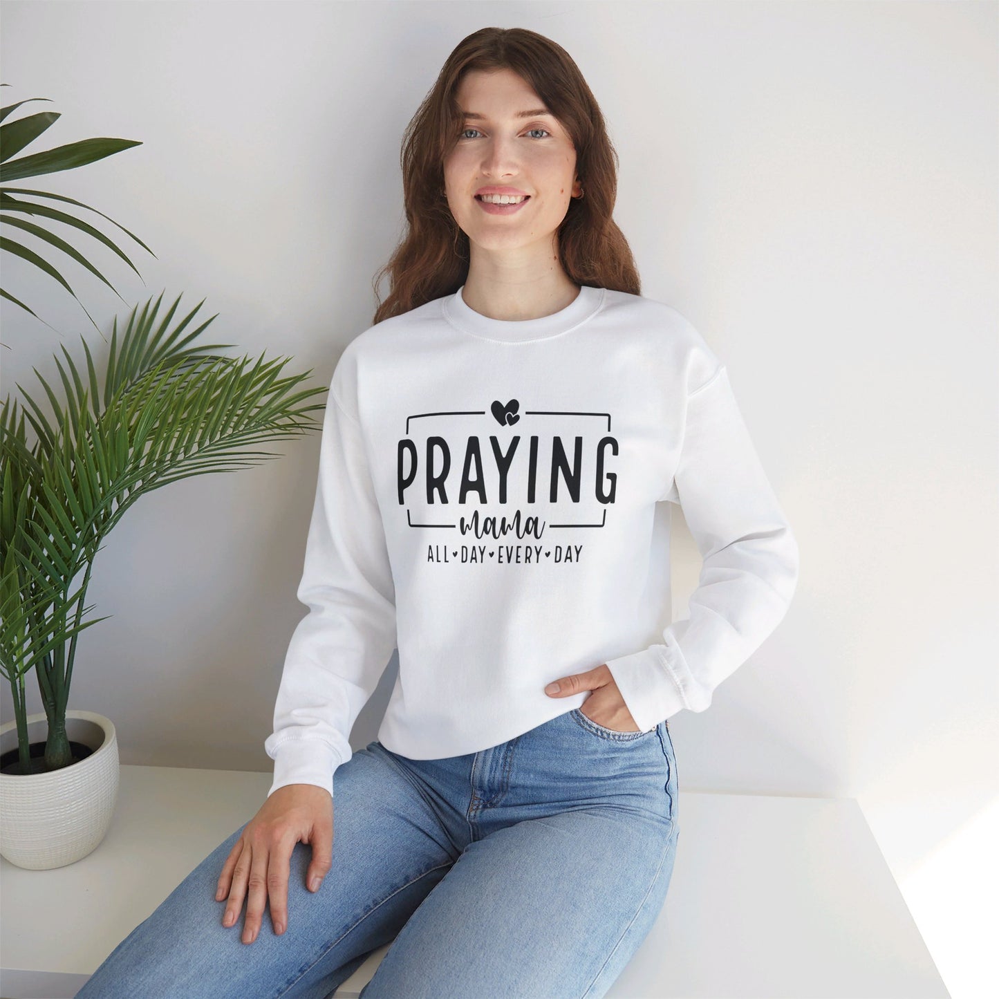 Praying Mama All Day Every Day Women's Heavy Blend™ Crewneck Christian Sweatshirt