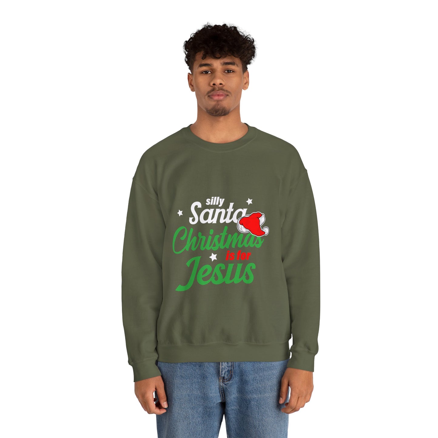 Silly Santa Christmas Is For Jesus (Christmas Themed) Unisex Heavy Blend™ Crewneck Christian Sweatshirt